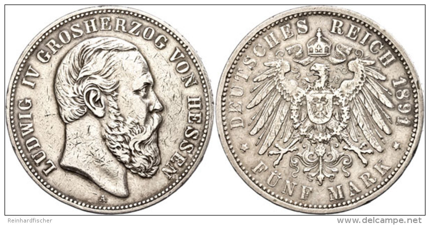 5 Mark, 1891, Ludwig IV., Berieben, Ss-vz., Katalog: J. 71 Ss-vz5 Mark, 1891, Ludwig IV., Rubbed, Very Fine To... - Autres & Non Classés