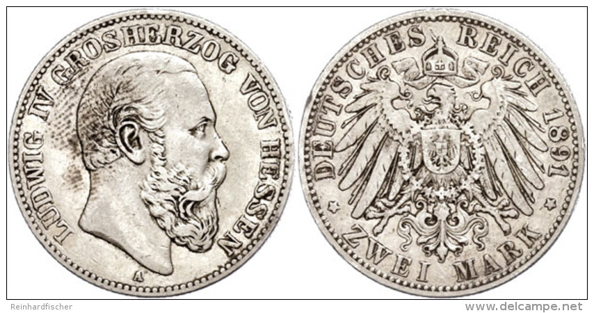 2 Mark, 1891, Ludwig IV., Ss., Katalog: J. 70 Ss2 Mark, 1891, Ludwig IV., Very Fine., Catalogue: J. 70 Ss - Otros & Sin Clasificación