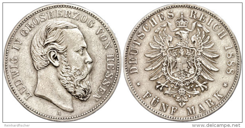 5 Mark, 1888, Ludwig IV., Ss-vz., Katalog: J. 69 Ss-vz5 Mark, 1888, Ludwig IV., Very Fine To Extremly Fine.,... - Otros & Sin Clasificación