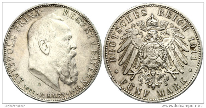 5 Mark, 1911, Luitpold, Vz., Katalog: J. 50 Vz5 Mark, 1911, Luitpold, Extremley Fine, Catalogue: J. 50 Vz - Otros & Sin Clasificación