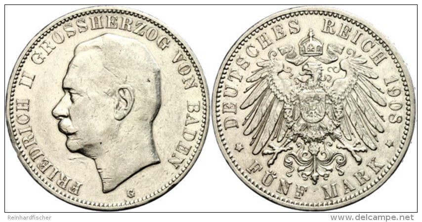 5 Mark, 1908, Friedrich II. (1907 -1918), Min. Rf, Kratzer Auf Av, Ss-vz, Katalog: J. 40 Ss-vz5 Mark, 1908,... - Otros & Sin Clasificación