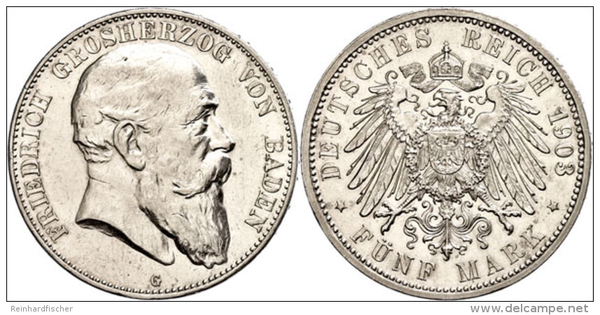 5 Mark, 1903, Friedrich Großherzog Von Baden, Min. Rf, Etwas Berieben, Vz, Katalog: J. 33 Vz5 Mark, 1903,... - Sonstige & Ohne Zuordnung