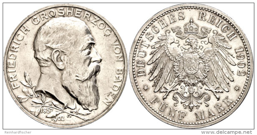 5 Mark, 1902, Friedrich, Zum 50jährigen Regierungsjubiläum, Av Etw. Berieben, Min. Rf, Vz-st, Katalog: J.... - Other & Unclassified