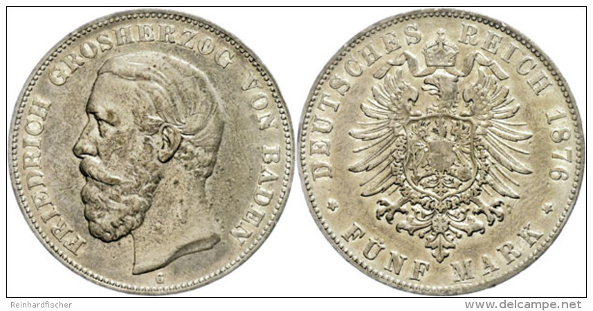 5 Mark, 1875, Friedrich I., Ohne Querstrich In A Von Baden, Kl. Schläge Auf Avers, Randfehler, Ss., Katalog:... - Autres & Non Classés