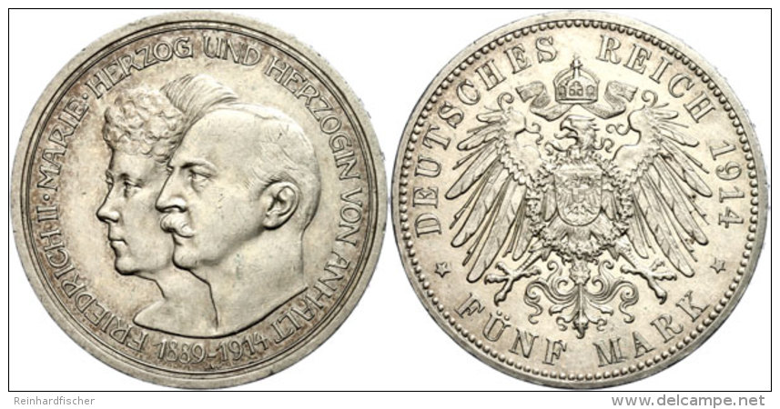 5 Mark, 1914, Friedrich II. Zur Silbernen Hochzeit Mit Ehefrau Marie Von Baden, Kleine Kratzer, Vz., Katalog: J. 25... - Otros & Sin Clasificación