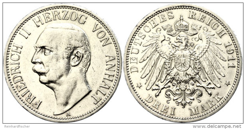 3 Mark, 1911, Friedrich II. Herzog Von Anhalt, Rf, Feine Kratzer, Vz, Katalog: J. 23 Vz3 Mark, 1911, Frederic... - Autres & Non Classés