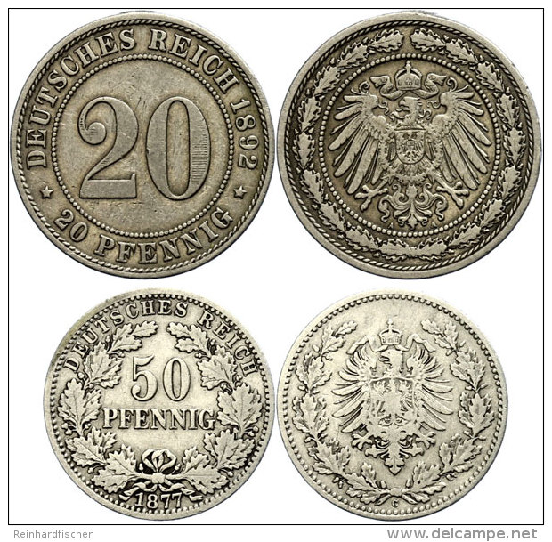 20 Und 50 Pfennig, 1892 A Und 1877 C, J. 14, 8, Winz. Rf, Ss  20 And 50 Penny, 1892 A And 1877 C, J. 14, 8,... - Autres & Non Classés
