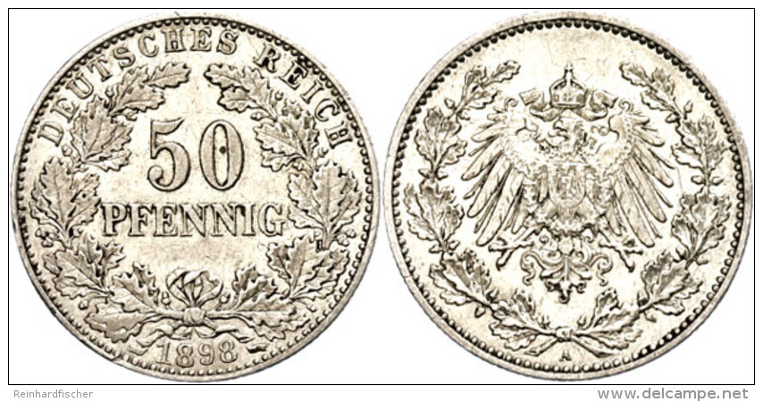 50 Pfennig, 1898, Großer Adler, Mzz A, Vz., Katalog: J. 15 Vz50 Penny, 1898, Large Eagle, Mzz A,... - Autres & Non Classés