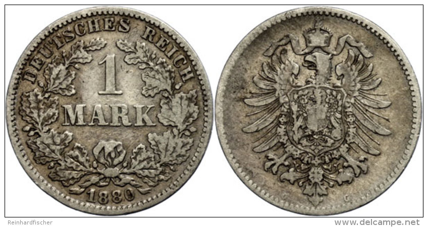 1 Mark, 1880, Kleiner Adler, Mzz G, S-ss., Katalog: J. 9 S-ss1 Mark, 1880, Small Eagle, Mzz G, S Very Fine.,... - Otros & Sin Clasificación