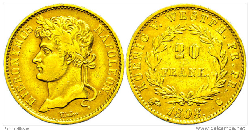 20 Francs, Gold, 1808, Hieronymus Napoleon, Fb. 3517, Kl. Rf., Ss.  Ss20 Franc, Gold, 1808, Jerome Napoleon,... - Otros & Sin Clasificación