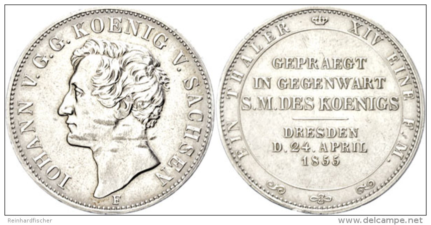 Taler, 1855, Johann, AKS 156, J. 99, Kl. Rf., Kratzer/Schläge Auf Avers, Ss.  SsThaler, 1855, Johann,... - Autres & Non Classés