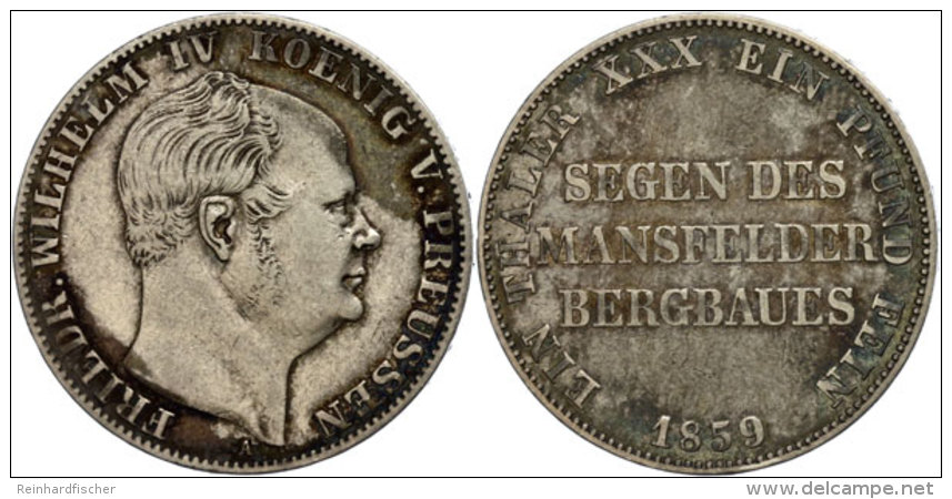 Ausbeutetaler, 1859, Friedrich Wilhelm IV., AKS 79, J. 85, Ss.  SsMining Thaler, 1859, Frederic Wilhelm IV.,... - Autres & Non Classés