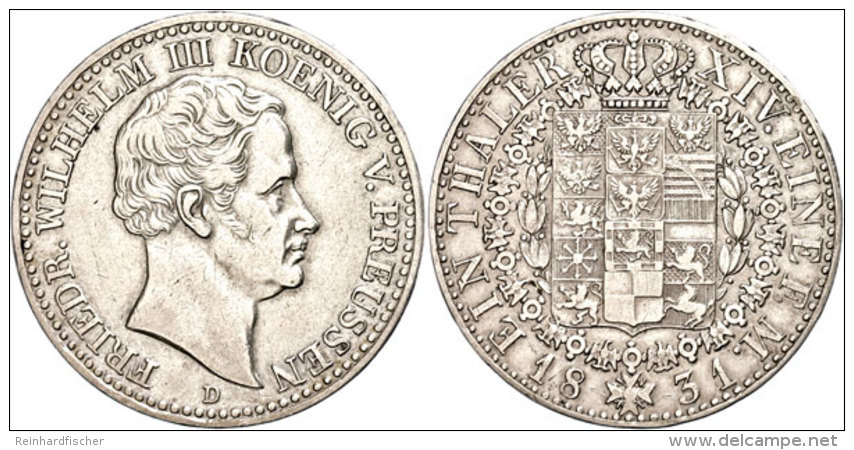 Taler, 1831, Friedrich Wilhelm III., Düsseldorf, AKS 17, J. 62, Ss+.  Thaler, 1831, Frederic Wilhelm III.,... - Autres & Non Classés
