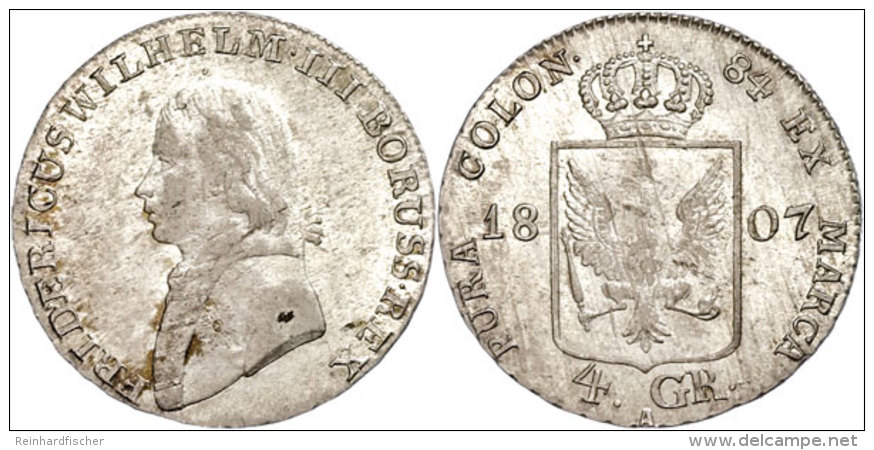 4 Groschen, 1807, Friedrich Wilhelm III., J. 27, Justiert, Vz+.  4 Groschen, 1807, Frederic Wilhelm III., J.... - Otros & Sin Clasificación