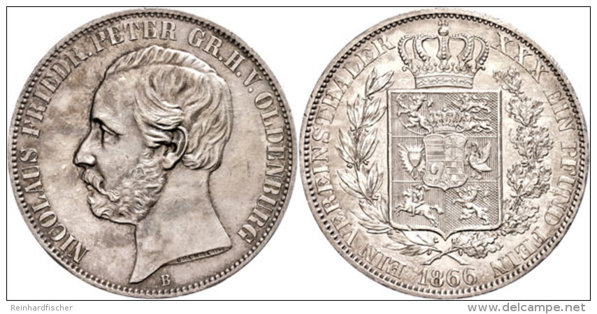 Taler, 1866, Nicolaus Friedrich Peter, AKS 25, J. 55, Minimale Randfehler, Vz.  VzThaler, 1866, Nicolaus... - Autres & Non Classés