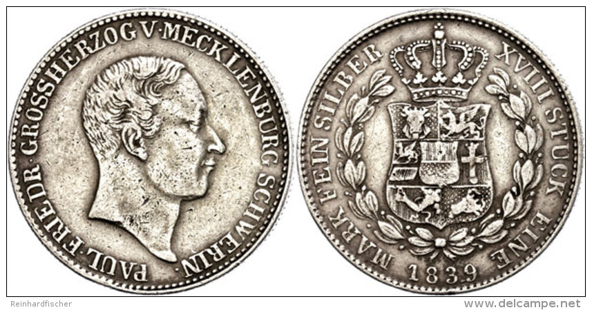 2/3 Taler, 1839, Paul Friedrich, AKS 32, J. 45, Randfehler, Ss.  Ss2 / 3 Thaler, 1839, Paul Frederic, Picture... - Otros & Sin Clasificación