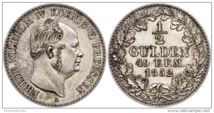 1/2 Gulden, 1852, Friedrich Wilhelm IV., AKS 21, J. 22, Vz.  Vz1 / 2 Guilder, 1852, Frederic Wilhelm IV.,... - Autres & Non Classés