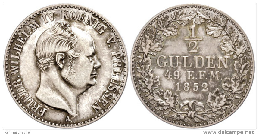 1/2 Gulden, 1852, Friedrich Wilhelm IV., AKS 21, J. 22, Ss.  Ss1 / 2 Guilder, 1852, Frederic Wilhelm IV.,... - Autres & Non Classés