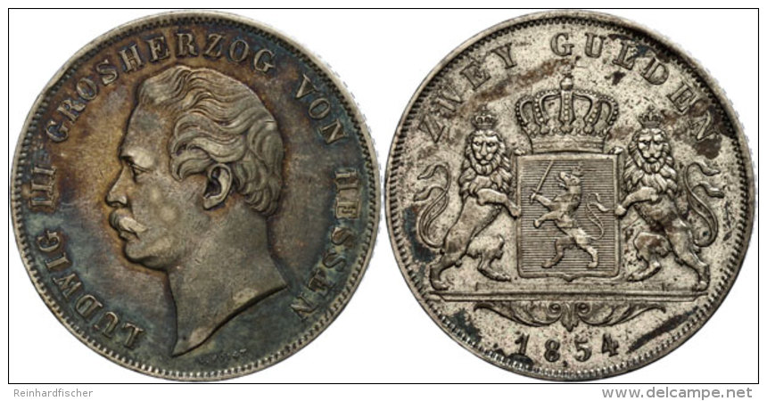 Doppelgulden, 1854, Ludwig III., AKS 121, J. 51, Randfehler, Ss.  SsDouble Guilder, 1854, Ludwig III., Picture... - Otros & Sin Clasificación