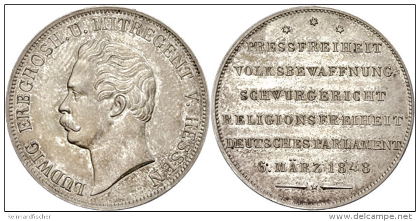 Gulden (Pressfreiheitsgulden), 1848, Ludwig III., AKS 134, J. 48, Wz. Rf., Vz+.  Guilder... - Autres & Non Classés