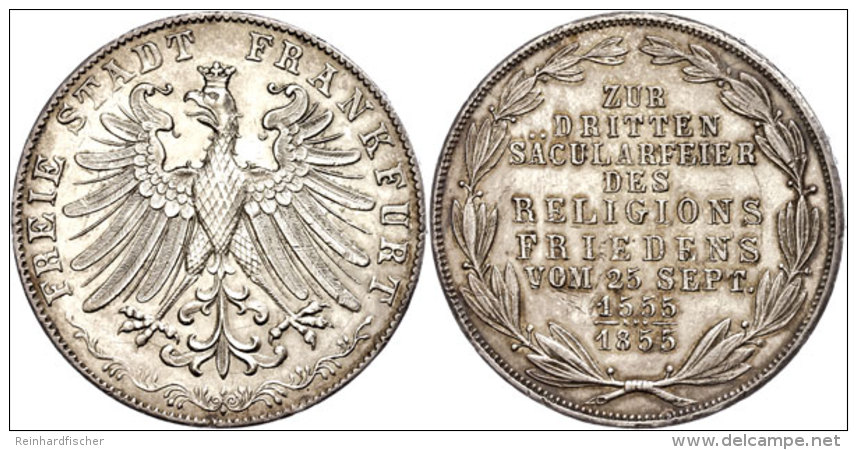 Doppelgulden, 1855, 300Jahrfeier Des Religionsfriedens, AKS 42, J. 49, F. Vz.  Double Guilder, 1855, 300 Years... - Autres & Non Classés