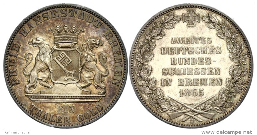 Taler, 1865, ZWEITES DEUTSCHES BUNDESSCHIESSEN IN BREMEN 1865, AKS 16, J. 27, Vz.  VzThaler, 1865, Second... - Autres & Non Classés