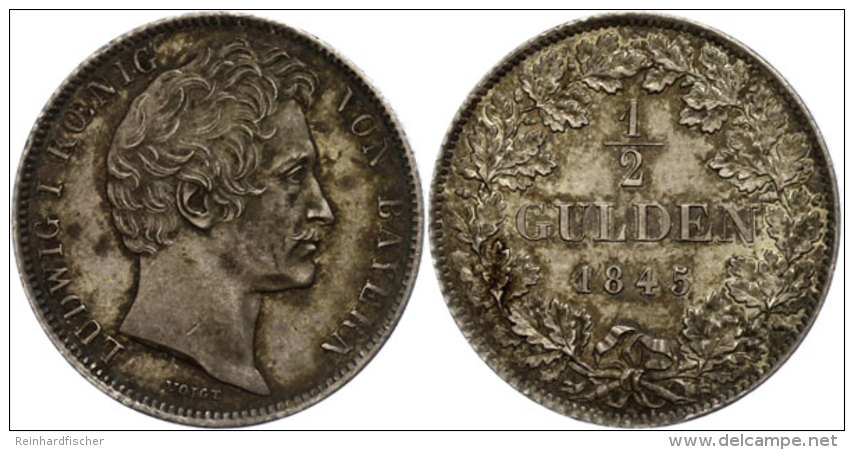 1/2 Gulden, 1845, Ludwig I., AKS 79, J. 61, Vz.  Vz1 / 2 Guilder, 1845, Ludwig I., Picture Postcards 79, J. 61,... - Autres & Non Classés