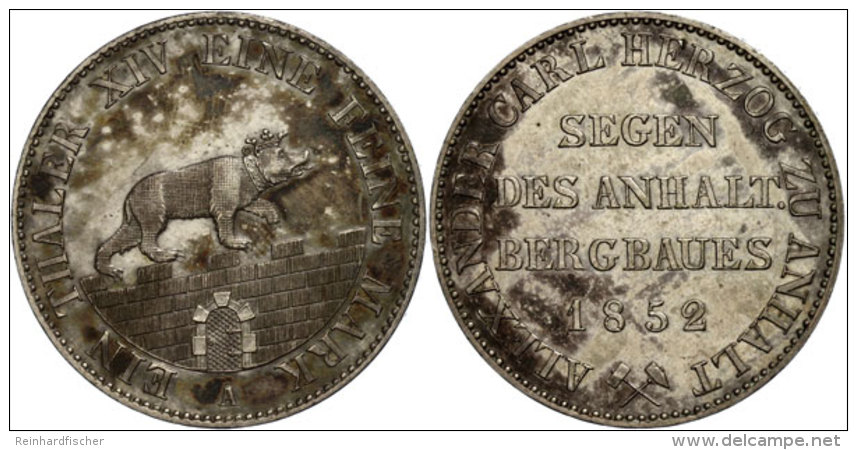 Ausbeutetaler, 1852, Alexander Carl, AKS 16, J. 66, Vz.  VzMining Thaler, 1852, Alexander Carl, Picture... - Autres & Non Classés