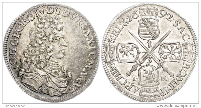 1/3 Taler, 1692, Johann Georg II., IK, Clauss/Kahnt 670, Merseburger 1339, Kohl 323, Schöne Irisierende... - Autres & Non Classés