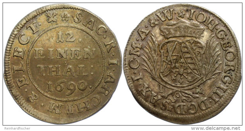 1/12 Taler, 1690, Johann Georg III., Kohl 295, Clauss/Kahnt 612, Felder Z. T. Bearbeitet, Ss-vz.  Ss-vz1 / 12... - Autres & Non Classés