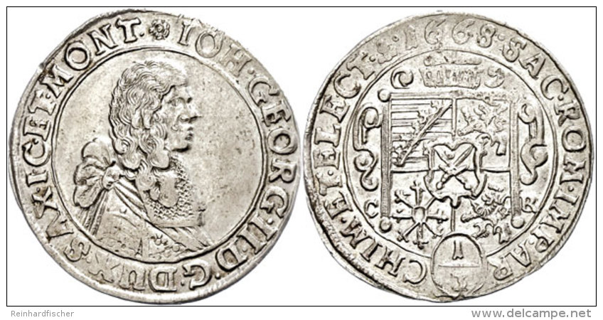 1/3 Taler, 1668, Johann Georg II., Clauss/Kahnt 415, Kohl 230, Ss-vz.  Ss-vz1 / 3 Thaler, 1668, Johann Georg... - Autres & Non Classés