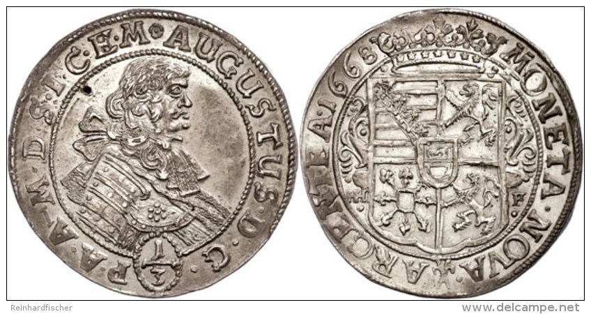 1/3 Taler, 1668, August Von Sachsen-Weißenfels, Mzz HHF Halle, 9,6 G, Von Schrötter 852, Kleines Loch,... - Autres & Non Classés