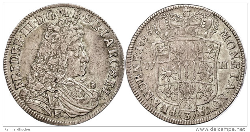 Gulden (2/3 Taler), 1695, Friedrich Wilhelm, WM (Emmerich), Dav. 282, Ss.  SsGuilder (2 / 3 Thaler), 1695,... - Autres & Non Classés