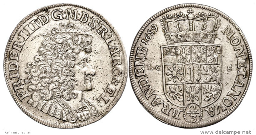 Gulden (2/3 Taler), 1689, Friedrich Wilhelm, LCS (Berlin), Dav. 270, Schrötlingsfehler, Stempelfehler, Ss.    ... - Autres & Non Classés