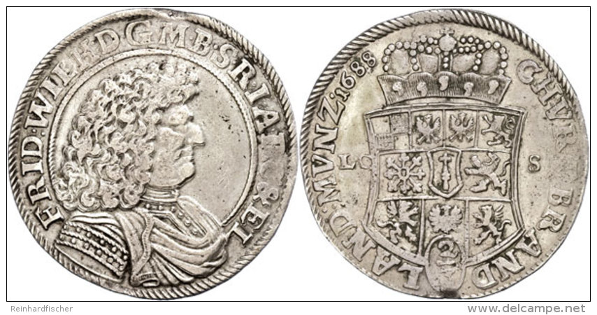 Gulden (2/3 Taler), 1688, Friedrich Wilhelm, LCS (Berlin), Dav. 252, Ss+.  Guilder (2 / 3 Thaler), 1688,... - Autres & Non Classés