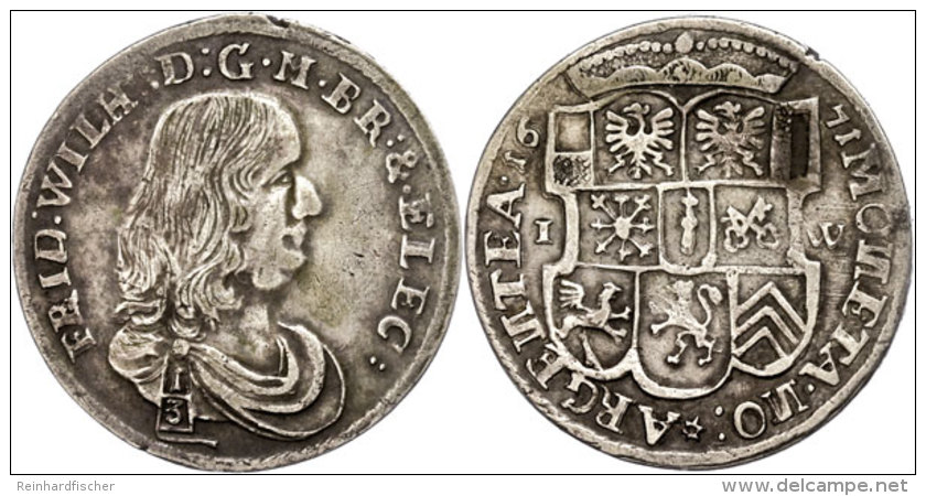 1/3 Taler, 1671, Friedrich Wilhelm I., Minden, Schrötlingsfehler Am Rand, Ss.  Ss1 / 3 Thaler, 1671,... - Autres & Non Classés