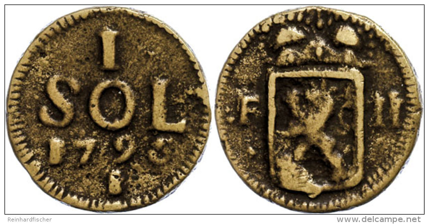Sol (14,84g), Messing Gegossen, 1796, Franz II., S-ss.  S-ssSol (14, 84g), Brass Poured, 1796, Francis II., S... - Autriche