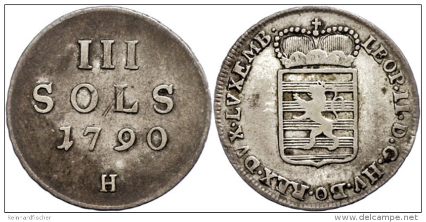 3 Sols, 1790, Leopold II., Für Luxemburg, Ss.  Ss3 Sols, 1790, Leopold II., For Luxembourg, Very Fine.  Ss - Austria