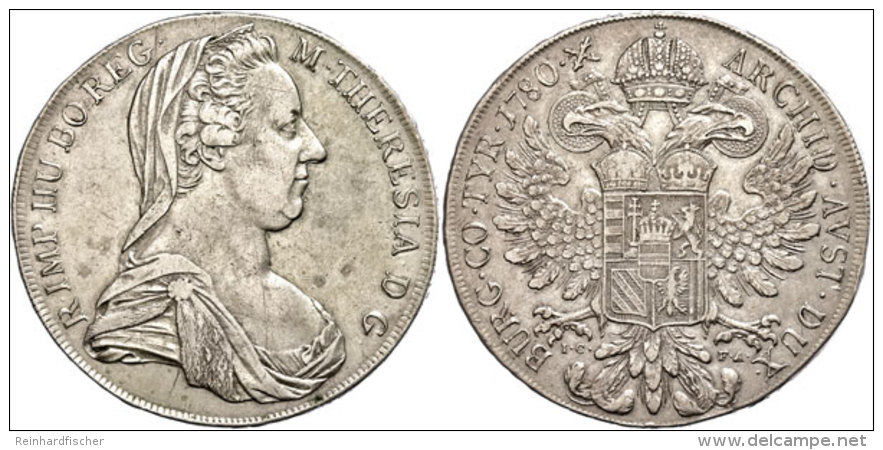 Taler, 1780, Maria Theresia, IC-FA, Wien, Ss.  SsThaler, 1780, Maria Theresia, IC-FA, Vienna, Very Fine.  Ss - Autriche