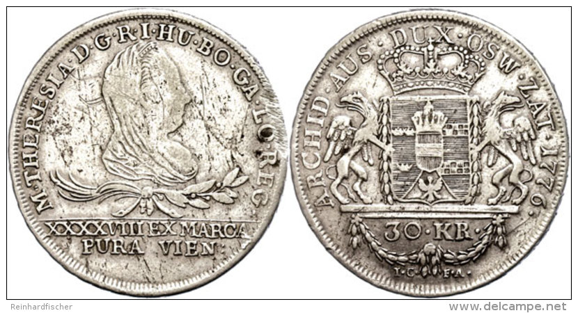 30 Kreuzer, 1776, Maria Theresia, IC-FA, Für Galizien, Kratzer, Randabschliff, Schrötlingsfehler, Ss. ... - Autriche