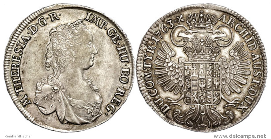 1/2 Taler, 1763, Maria Theresia, Hall, Vz.  Vz1 / 2 Thaler, 1763, Maria Theresia, Hall, Extremley Fine  Vz - Autriche