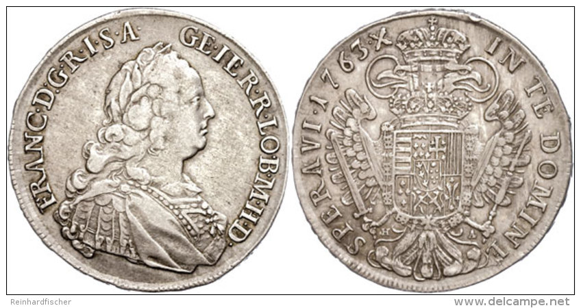 1/2 Taler, 1763, Franz I., Ss.  Ss1 / 2 Thaler, 1763, Francis I., Very Fine.  Ss - Austria