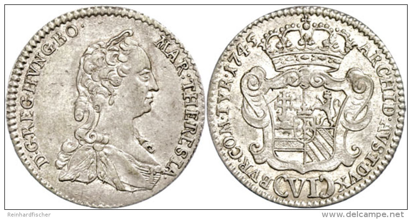 6 Kreuzer, 1745, Maria Theresia, Hall, Vz.  Vz6 Cruiser, 1745, Maria Theresia, Hall, Extremley Fine  Vz - Austria