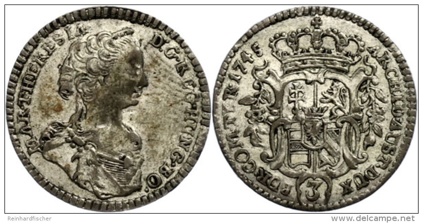 3 Kreuzer, 1745, Maria Theresia, Ss+.  3 Cruiser, 1745, Maria Theresia, Very Fine. - Autriche