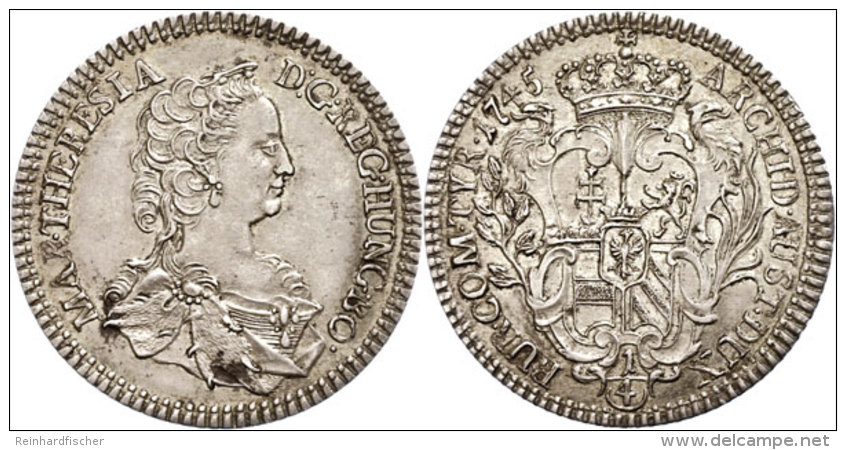 1/4 Taler, 1745, Maria Theresia, Hall, Ss-vz.  Ss-vz1 / 4 Thaler, 1745, Maria Theresia, Hall, Very Fine To... - Oesterreich