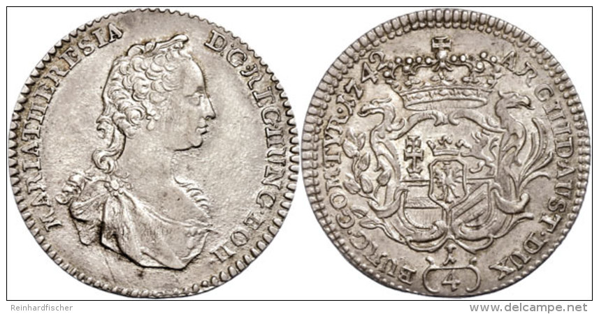 1/4 Taler, 1742, Maria Theresia, Eypeltauer 17, F. Vz.  1 / 4 Thaler, 1742, Maria Theresia, Eypeltauer 17, F.... - Autriche