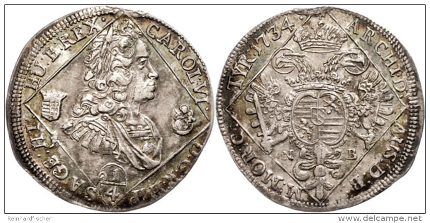 1/4 Taler, 1734, Karl VI., Neustadt, Henkelspur, Schöne Patina, Vz.  Vz1 / 4 Thaler, 1734, Karl VI.,... - Austria