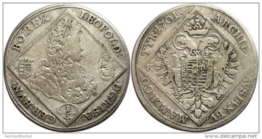 1/4 Taler, 1701, Leopold I., Kremnitz, Ss.  S-ss1 / 4 Thaler, 1701, Leopold I., Kremnitz, Very Fine.  S-ss - Austria