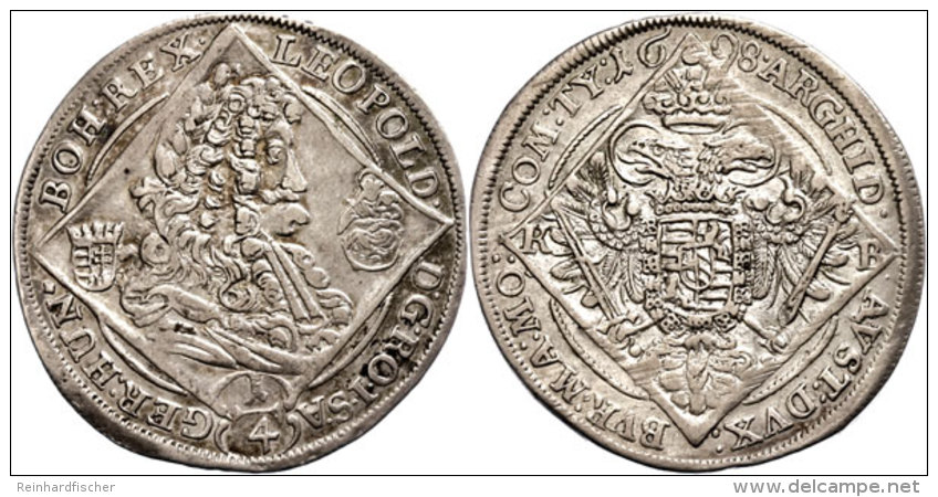 1/4 Taler, 1698, Leopold I., Kremnitz, Ss.  Ss1 / 4 Thaler, 1698, Leopold I., Kremnitz, Very Fine.  Ss - Austria