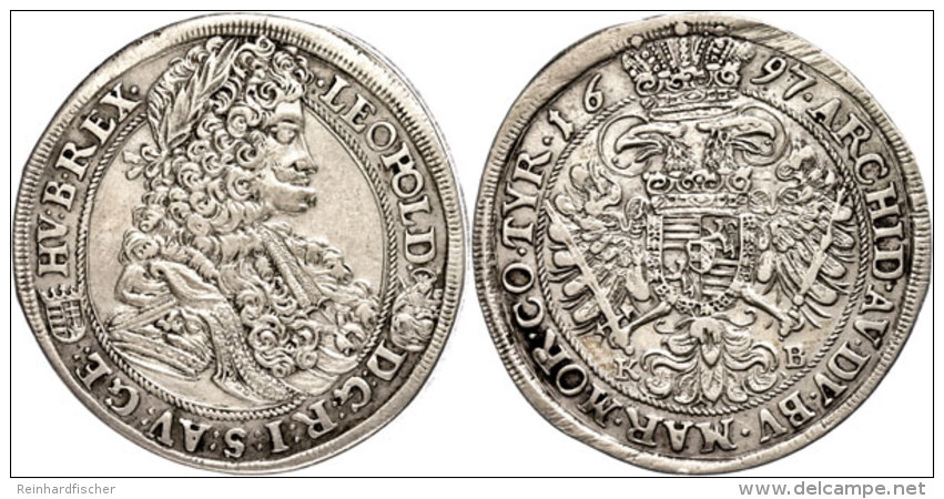 1/2 Taler, 1697, Leopold I., Kremnitz, Ss.  Ss1 / 2 Thaler, 1697, Leopold I., Kremnitz, Very Fine.  Ss - Austria